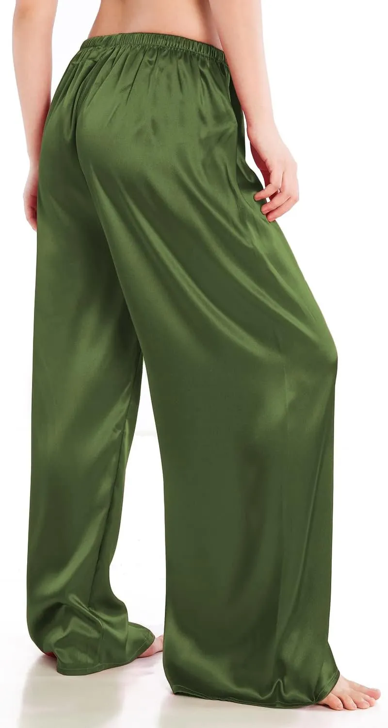 Wantschun Womens Wide Leg Pajama Pants Satin Silk Casual Loose Elastic Waist Lounge Pants Pj Bottoms