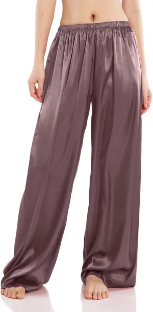 Wantschun Womens Wide Leg Pajama Pants Satin Silk Casual Loose Elastic Waist Lounge Pants Pj Bottoms