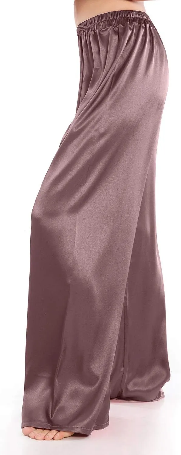 Wantschun Womens Wide Leg Pajama Pants Satin Silk Casual Loose Elastic Waist Lounge Pants Pj Bottoms