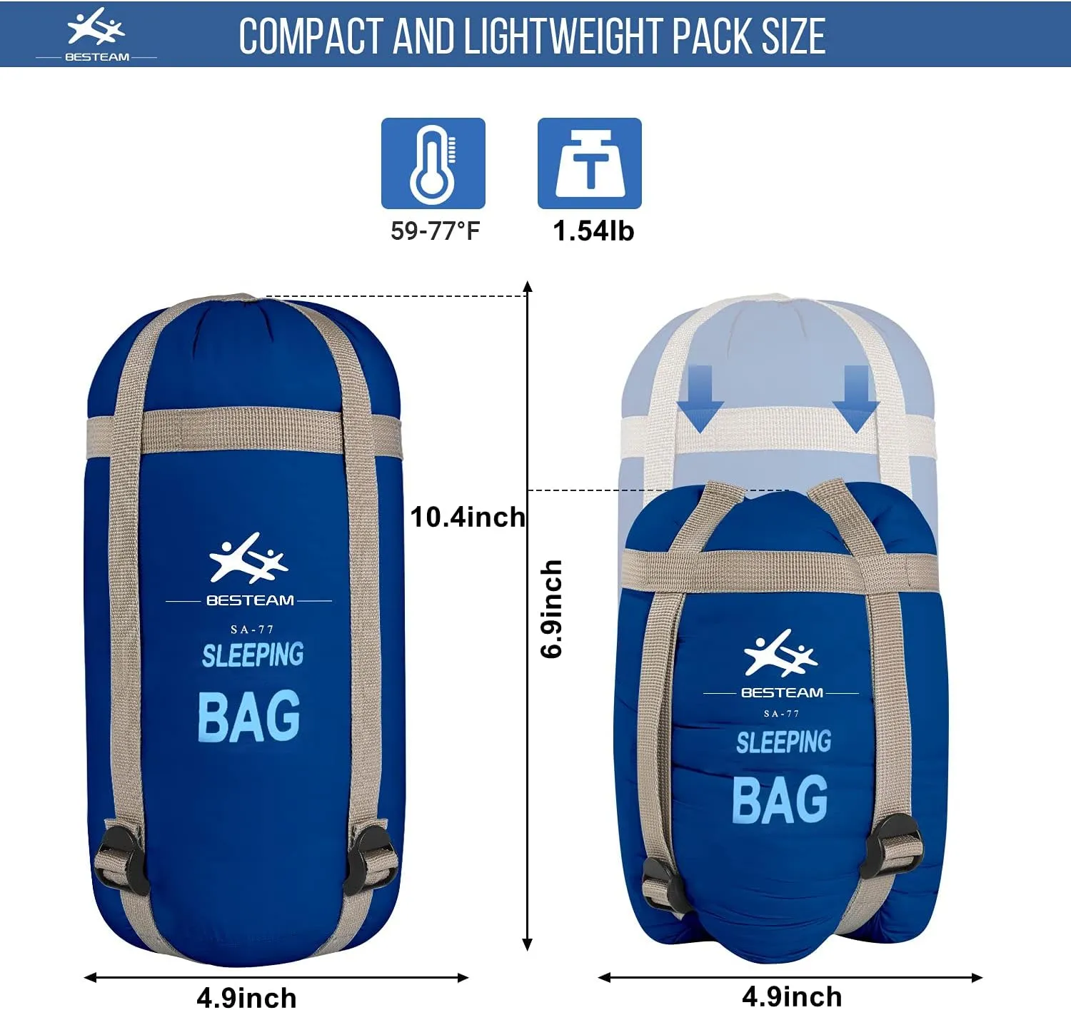 Warm Weather Sleeping Bag - Portable Waterproof Compact Lightweight, Packable for Kids, Teens Adults Camping Backpacking Hiking, Spring Summer Fall