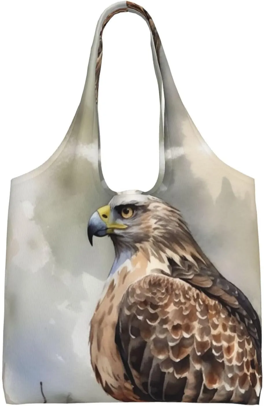 Watercolor of Hawk Sitting in The Tree Canvas Tote Bag Aesthetic Large Shoulder Bags Reusable Shopping Bags for Women Grocery Bag Purse