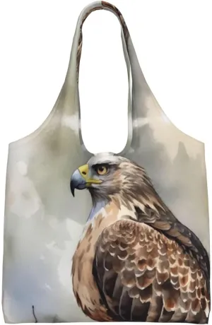 Watercolor of Hawk Sitting in The Tree Canvas Tote Bag Aesthetic Large Shoulder Bags Reusable Shopping Bags for Women Grocery Bag Purse