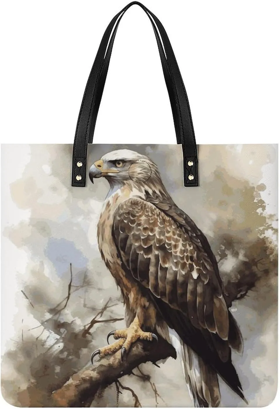 Watercolor of Hawk Sitting Leather Women Tote Bag Soft Handbags Fashion Shoulder Purses Large Capacity Satchel Clutch Handbag for Travel Work