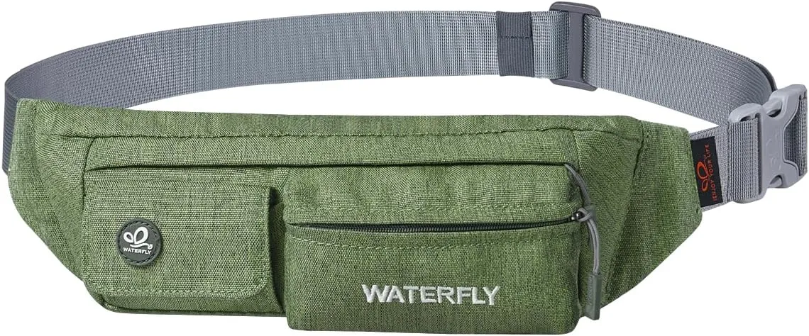 WATERFLY Fanny Pack for Women Men Water Resistant Small Waist Pouch Slim Belt Bag with 4 Pockets for Running Travelling Hiking Walking Lightweight Crossbody Chest Bag Fit All Phones…