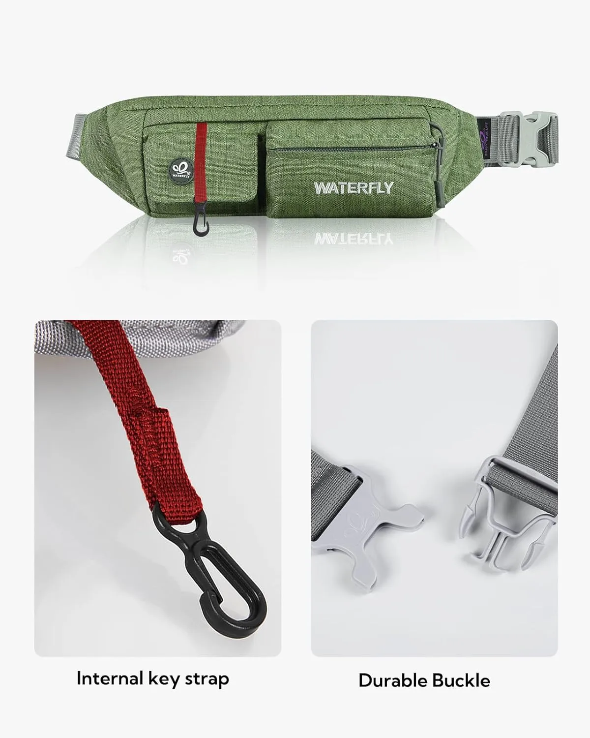 WATERFLY Fanny Pack for Women Men Water Resistant Small Waist Pouch Slim Belt Bag with 4 Pockets for Running Travelling Hiking Walking Lightweight Crossbody Chest Bag Fit All Phones…