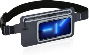 Waterproof Fanny Pack for Men Women Running Belt Bag Swimming Kayaking Boating Beach Water Sport Travel Kids Cell Phone Pouch,Workout Exercise Small GYM Waist Bag,Slim Hiking Waist Pack Black