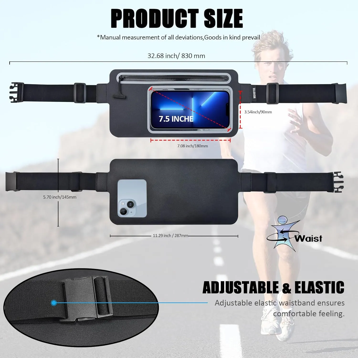 Waterproof Fanny Pack for Men Women Running Belt Bag Swimming Kayaking Boating Beach Water Sport Travel Kids Cell Phone Pouch,Workout Exercise Small GYM Waist Bag,Slim Hiking Waist Pack Black