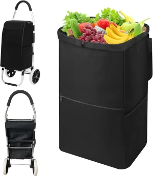 Waterproof Shopping Cart Liner with Mesh Side Pockets - Black Folding Storage Bag with Trolley Bags for Replacement Shopping Cart Liner