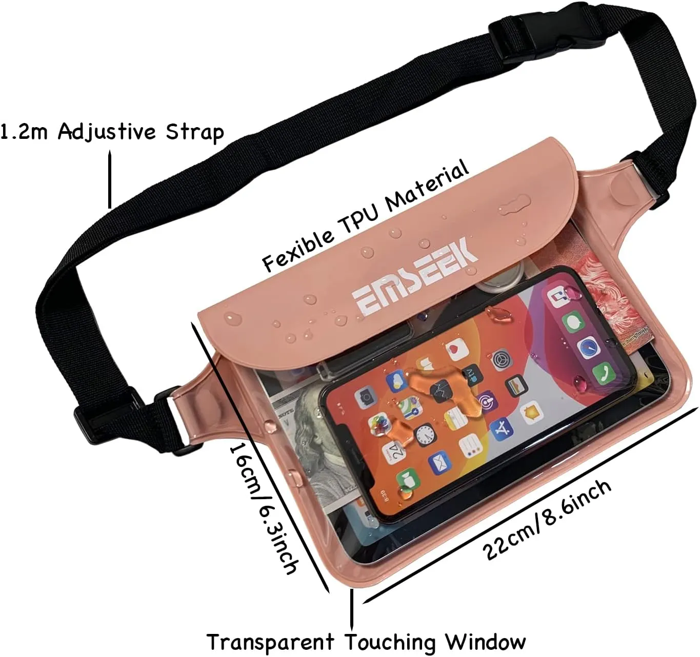 Waterproof Waist Pouch Dry Belt Bag Fanny Pack Keep Your Key Fob Wallet Kindle Phone Dry Perfect For Swim Surf Snorkel(Pink)