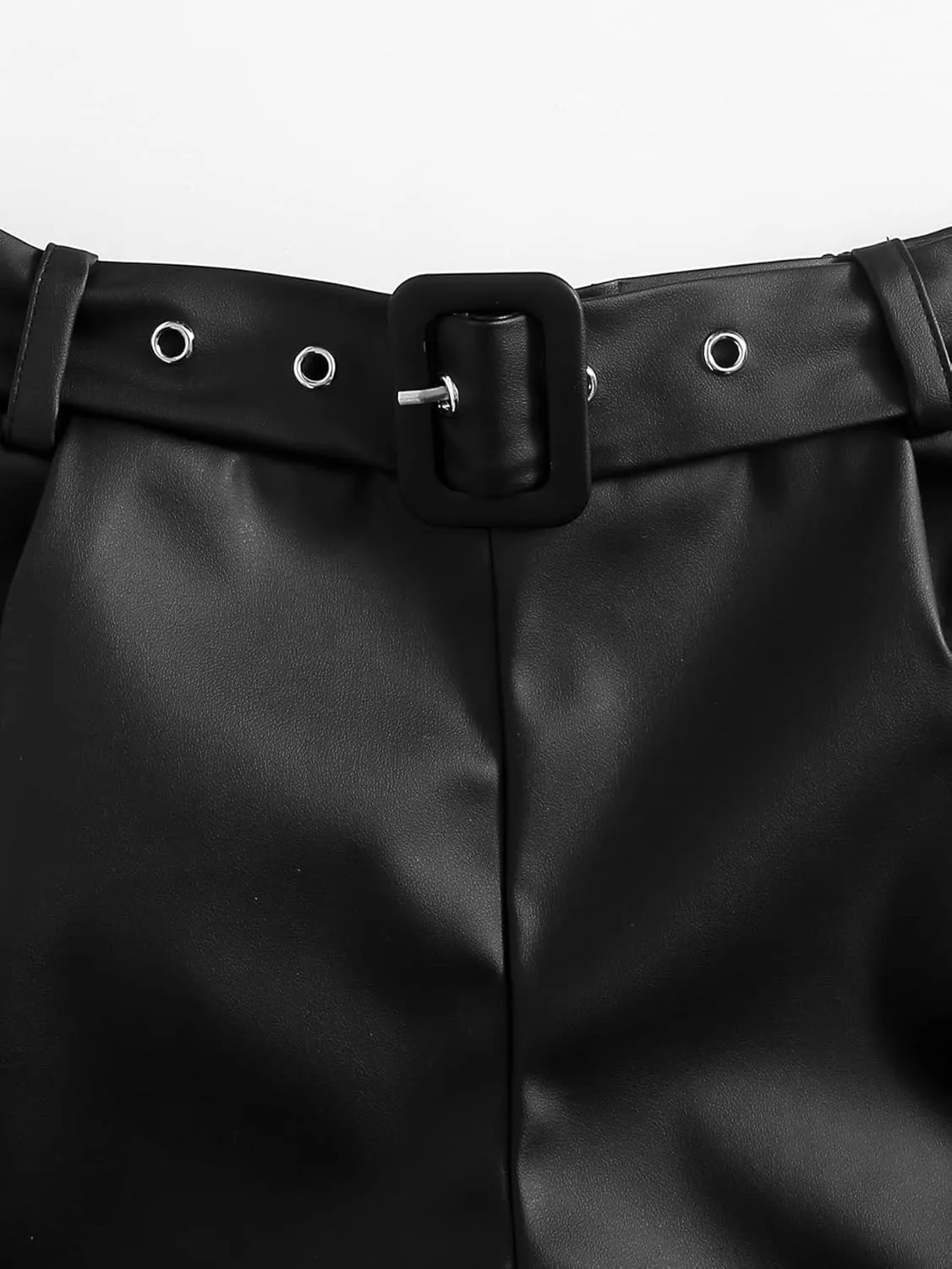 WDIRARA Girl's Leather Shorts Casual Elastic Waist Dressy Shorts with Pocket