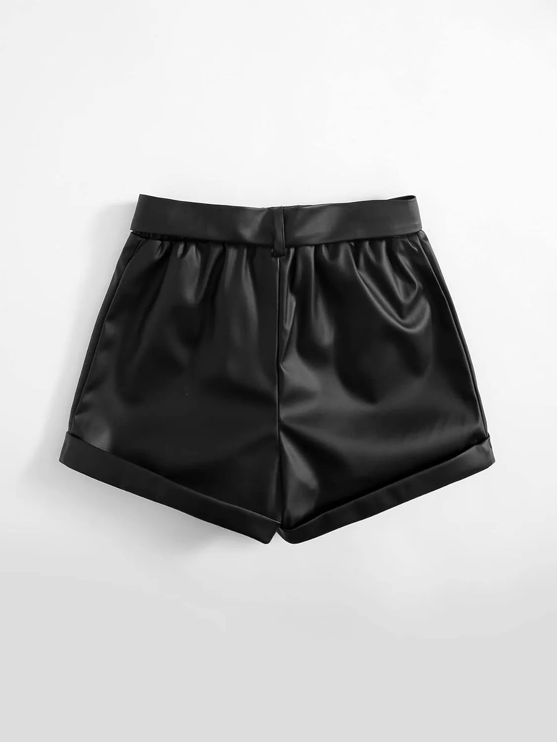WDIRARA Girl's Leather Shorts Casual Elastic Waist Dressy Shorts with Pocket