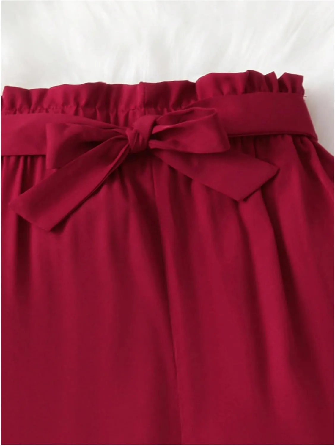 WDIRARA Girl's Paper Bag Waist Belted Wide Leg Pants Casual Elastic High Waist Pants