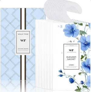 WEALD TRIBE 12 Packs Fresh Linen Scented Sachets for Closet and Drawer Deodorizer | Air Freshener Long Lasting Large Sachets Bags Hanging Home Fragrance