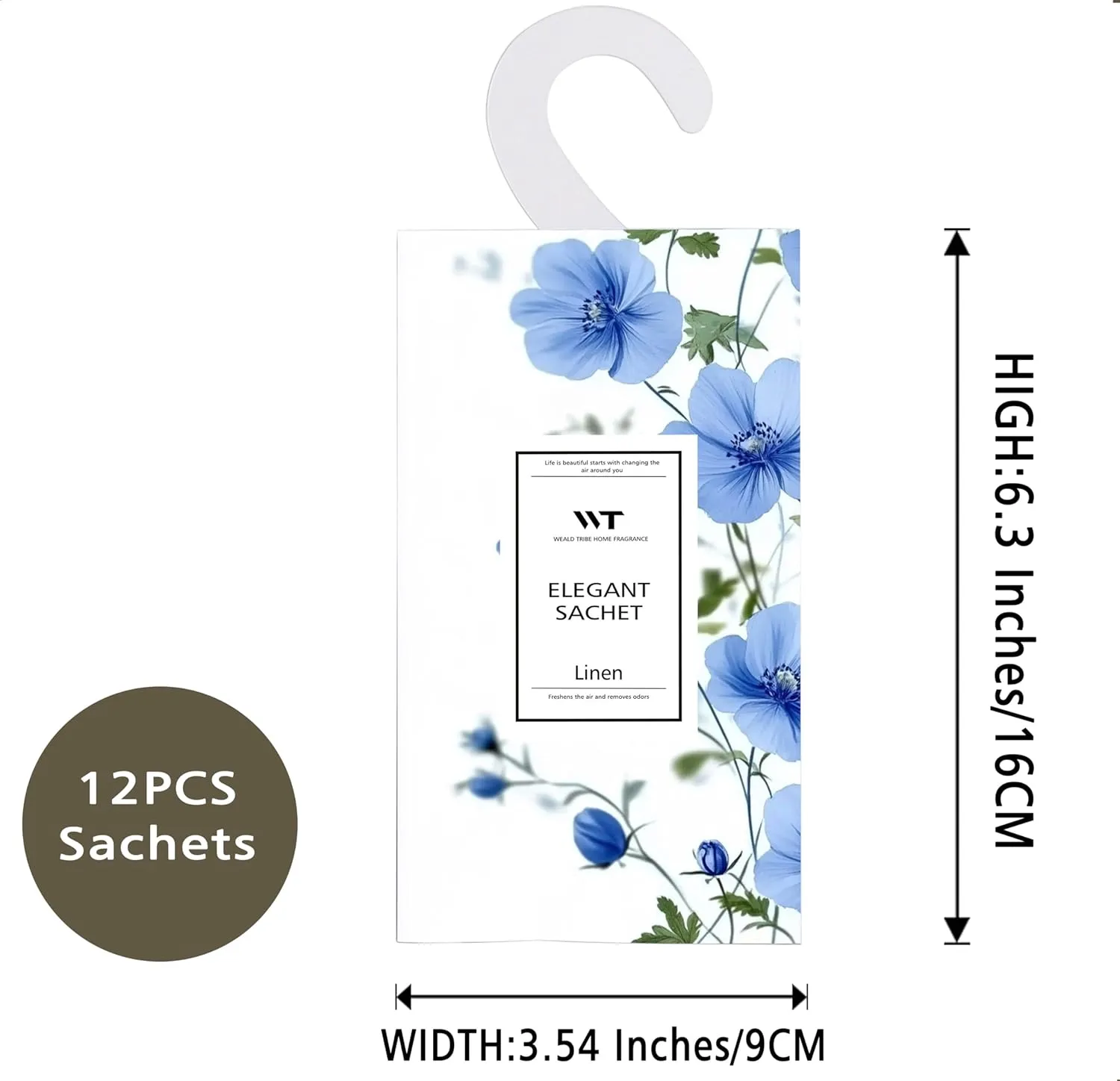 WEALD TRIBE 12 Packs Fresh Linen Scented Sachets for Closet and Drawer Deodorizer | Air Freshener Long Lasting Large Sachets Bags Hanging Home Fragrance