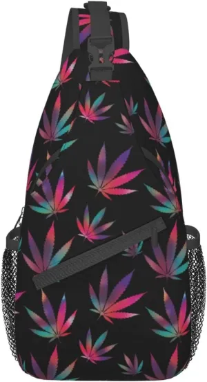 Weed Marijuana Leaves Crossbody Bags Women Men Cross Chest Bag Adjustable Sling Backpack Shoulder Bag For Cycling Travel Sport Hiking