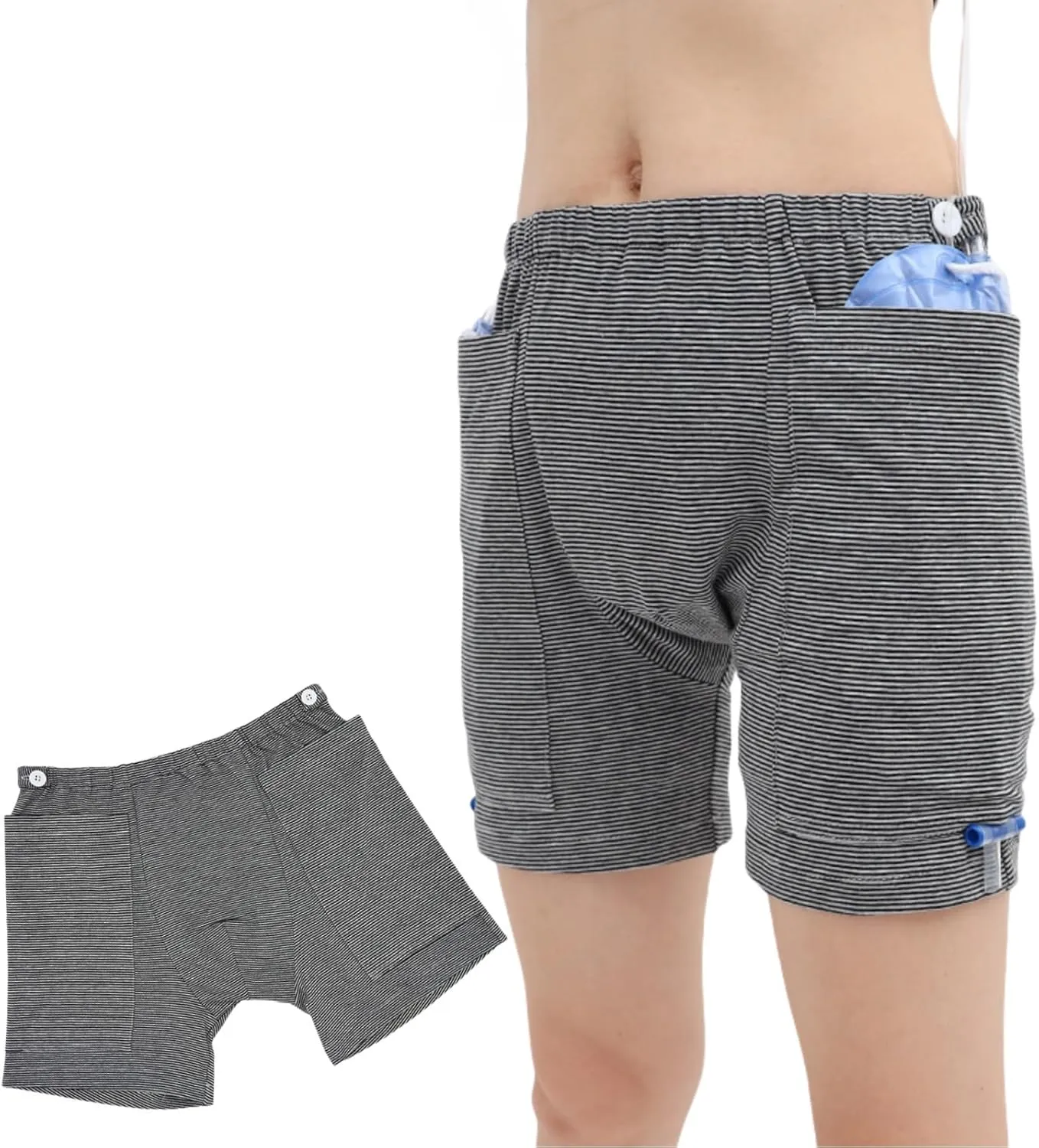 WEEOATAR Incontinence Care Pants, Urinary Drainage Catheter Pants, Urine Bag Underwear with Double Pockets for Nephrostomy, Suprapubic & Biliary Catheters (Woman, Black & White Line, XL)