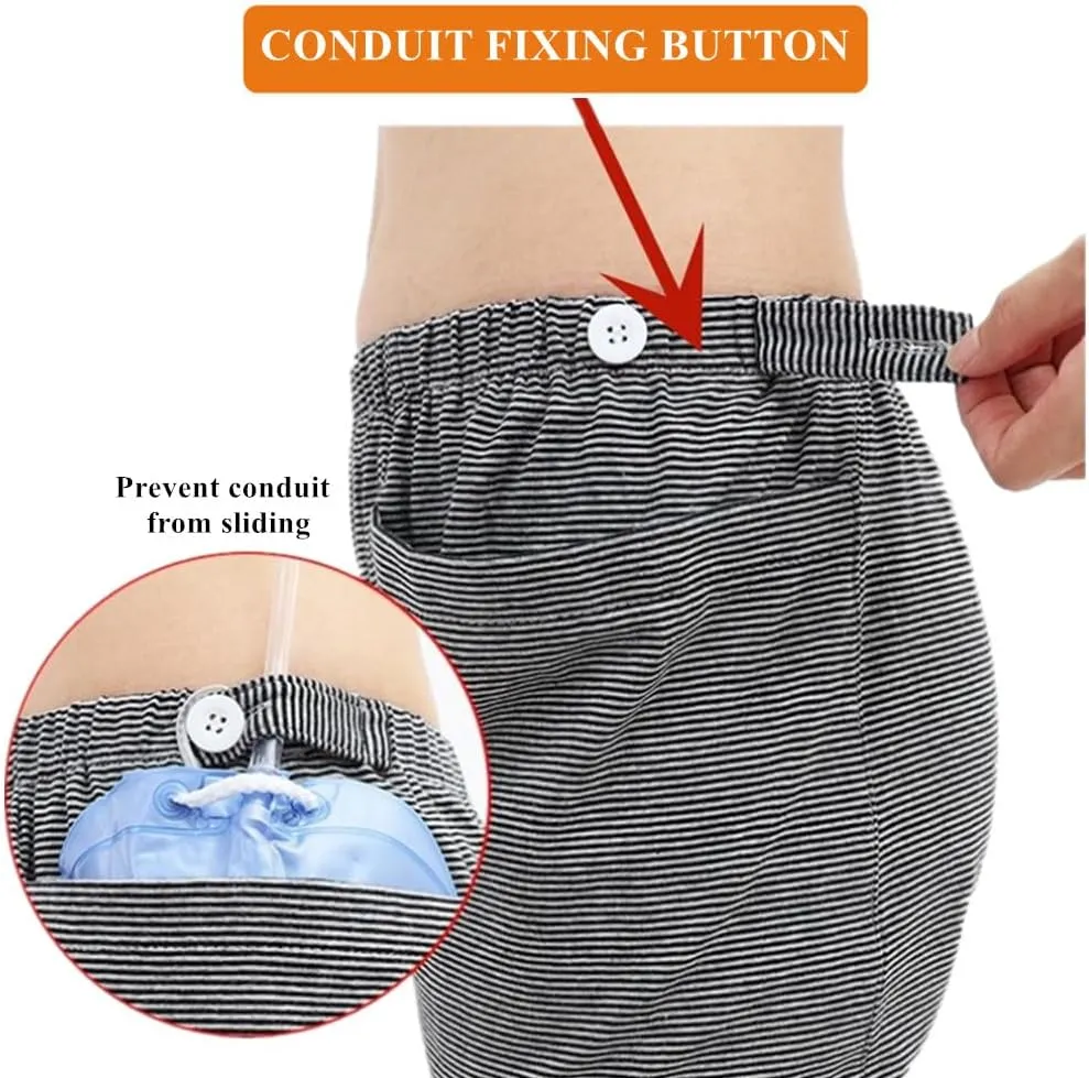 WEEOATAR Incontinence Care Pants, Urinary Drainage Catheter Pants, Urine Bag Underwear with Double Pockets for Nephrostomy, Suprapubic & Biliary Catheters (Woman, Black & White Line, XL)