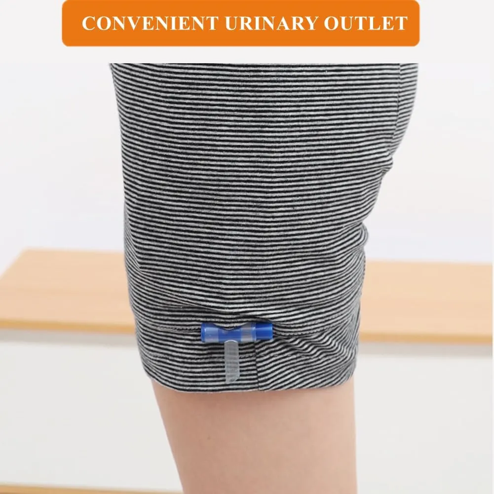 WEEOATAR Incontinence Care Pants, Urinary Drainage Catheter Pants, Urine Bag Underwear with Double Pockets for Nephrostomy, Suprapubic & Biliary Catheters (Woman, Black & White Line, XL)