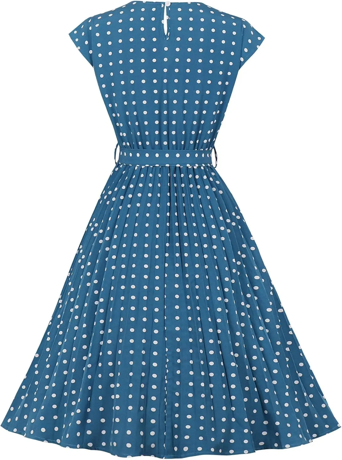 Wellwits Women's Cap Sleeves Pleated 40s 50s Vintage Dress