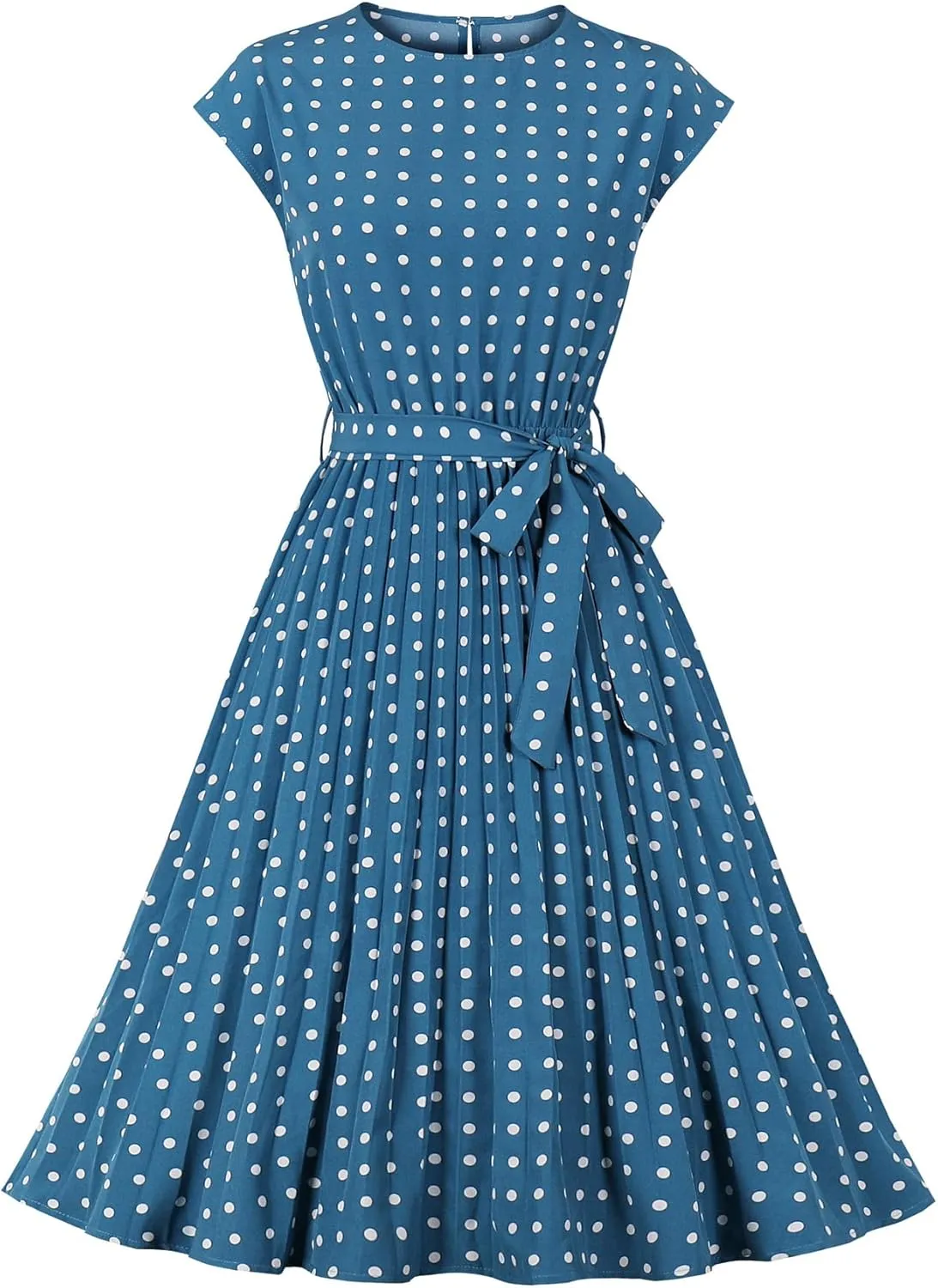 Wellwits Women's Cap Sleeves Pleated 40s 50s Vintage Dress