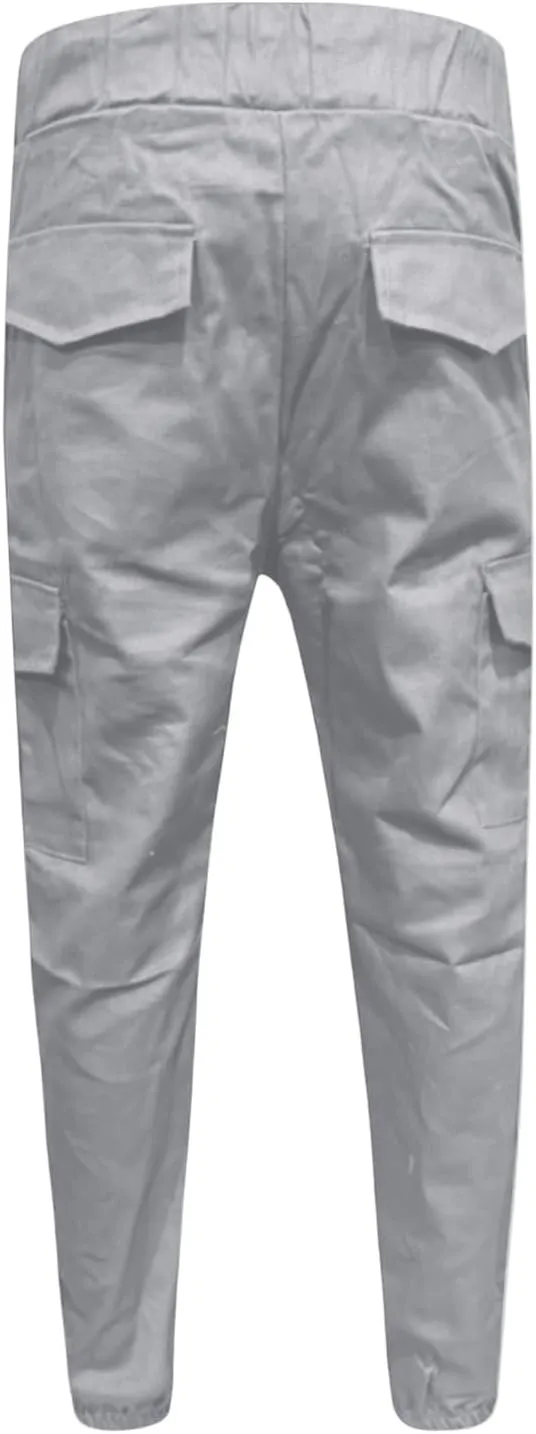 WENKOMG1 Mens Tactical Pants Elastic Ankle and Waist Drawstring Casual Cargo Pants Basic Summer Multipockets Workwear