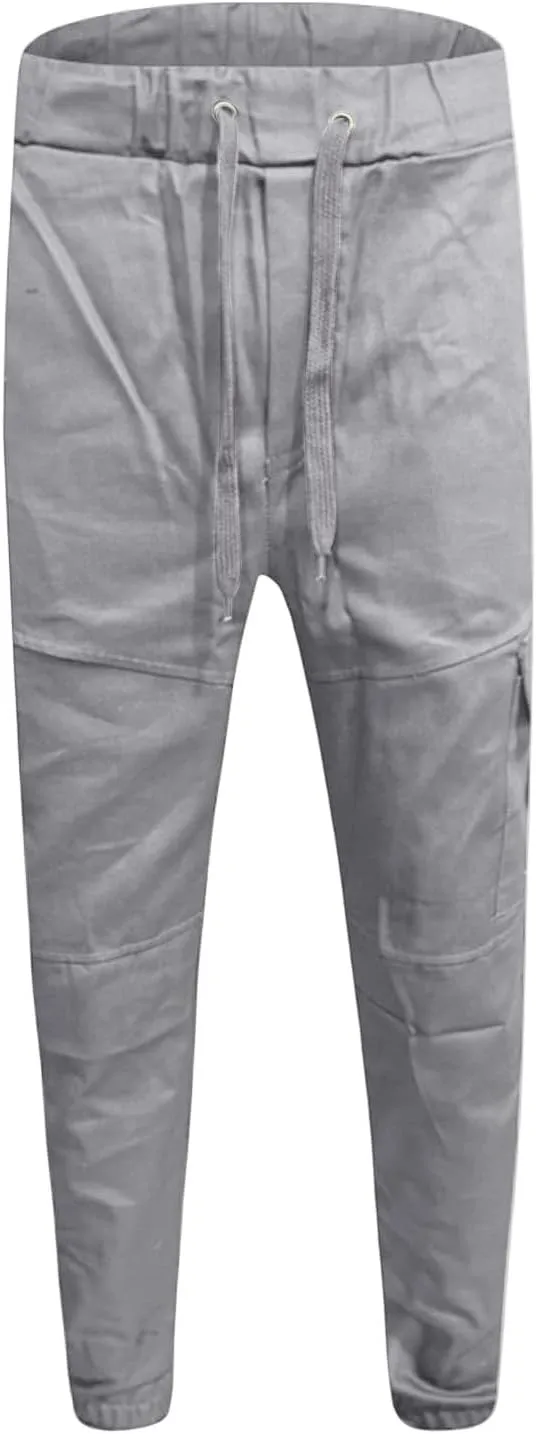 WENKOMG1 Mens Tactical Pants Elastic Ankle and Waist Drawstring Casual Cargo Pants Basic Summer Multipockets Workwear
