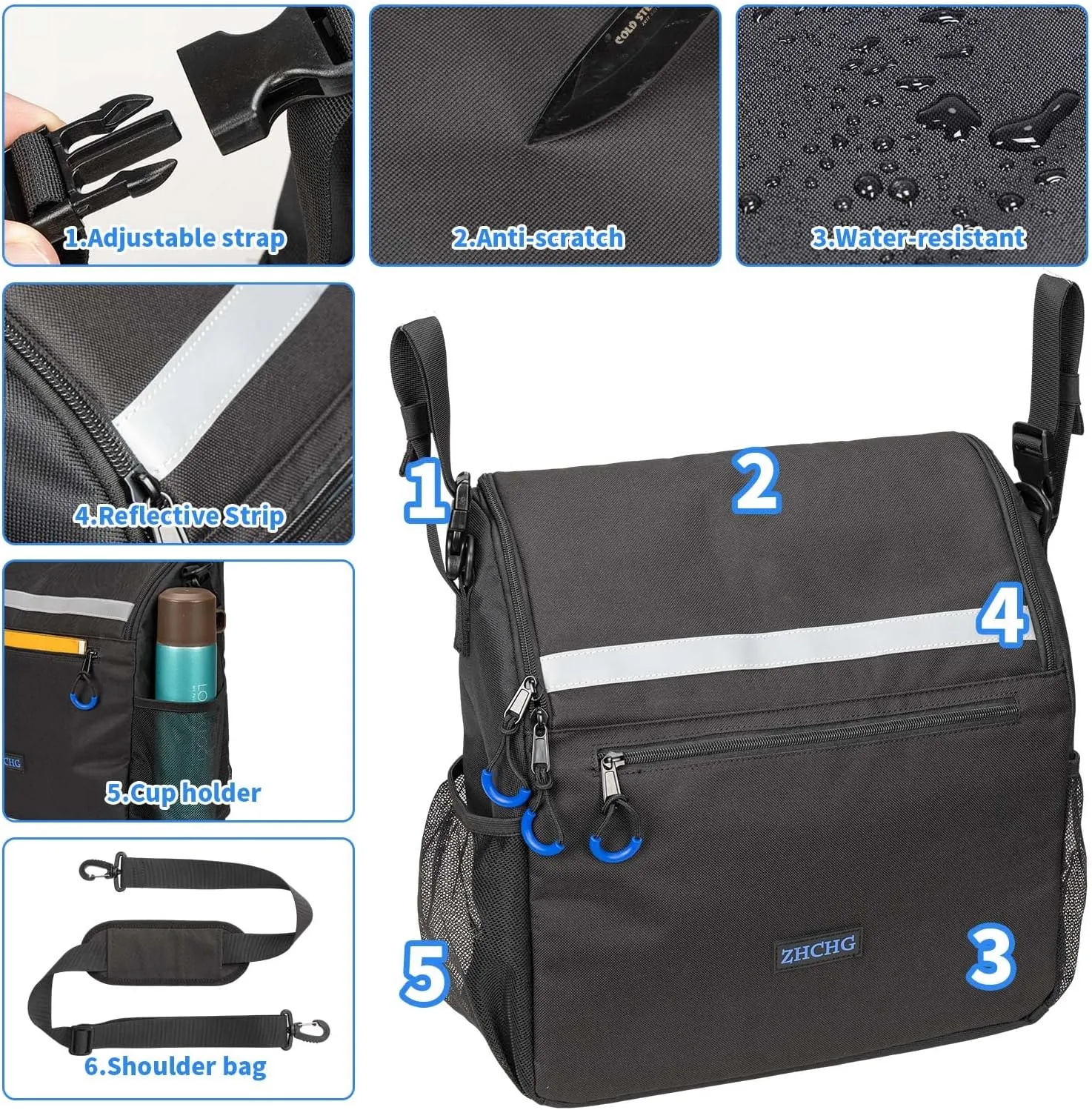 Wheelchair Bags, Wheelchair Backpack with Cup Holder, Wheelchair Bags to Hang on Back, Electric Wheel Chair Accessories, Large Storage Bag for Walker Rollator