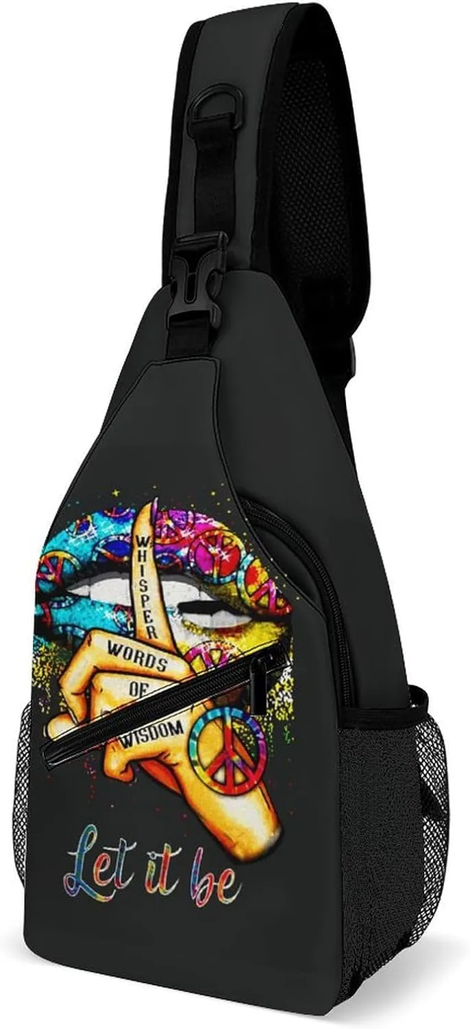 Whisper Words Of Wisdom Let It Be Lips Hippie Sling Bags Men And Women Shoulder Backpack Chest Bag Cross Body Chest Sling Backpack.
