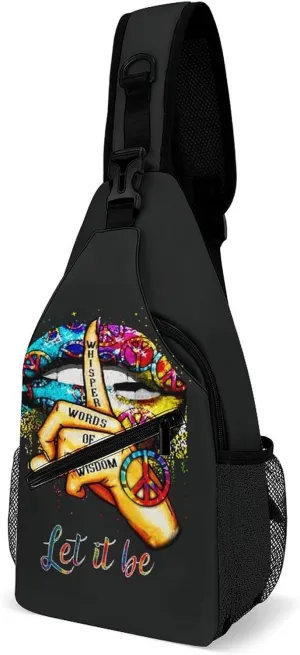 Whisper Words Of Wisdom Let It Be Lips Hippie Sling Bags Men And Women Shoulder Backpack Chest Bag Cross Body Chest Sling Backpack.
