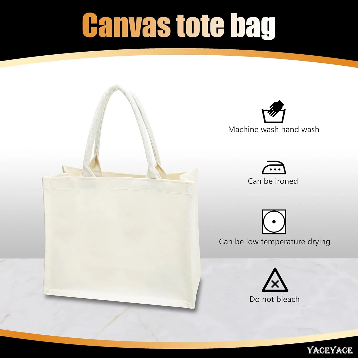 White Canvas Tote Bags with Handles, 1Pcs 15.7"x7"x12" White Canvas Tote Bags Bulk, Reusable Grocery Bags, Tote Bags for Work, Travel, Beach