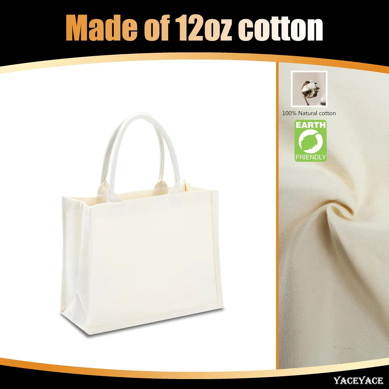 White Canvas Tote Bags with Handles, 1Pcs 15.7"x7"x12" White Canvas Tote Bags Bulk, Reusable Grocery Bags, Tote Bags for Work, Travel, Beach