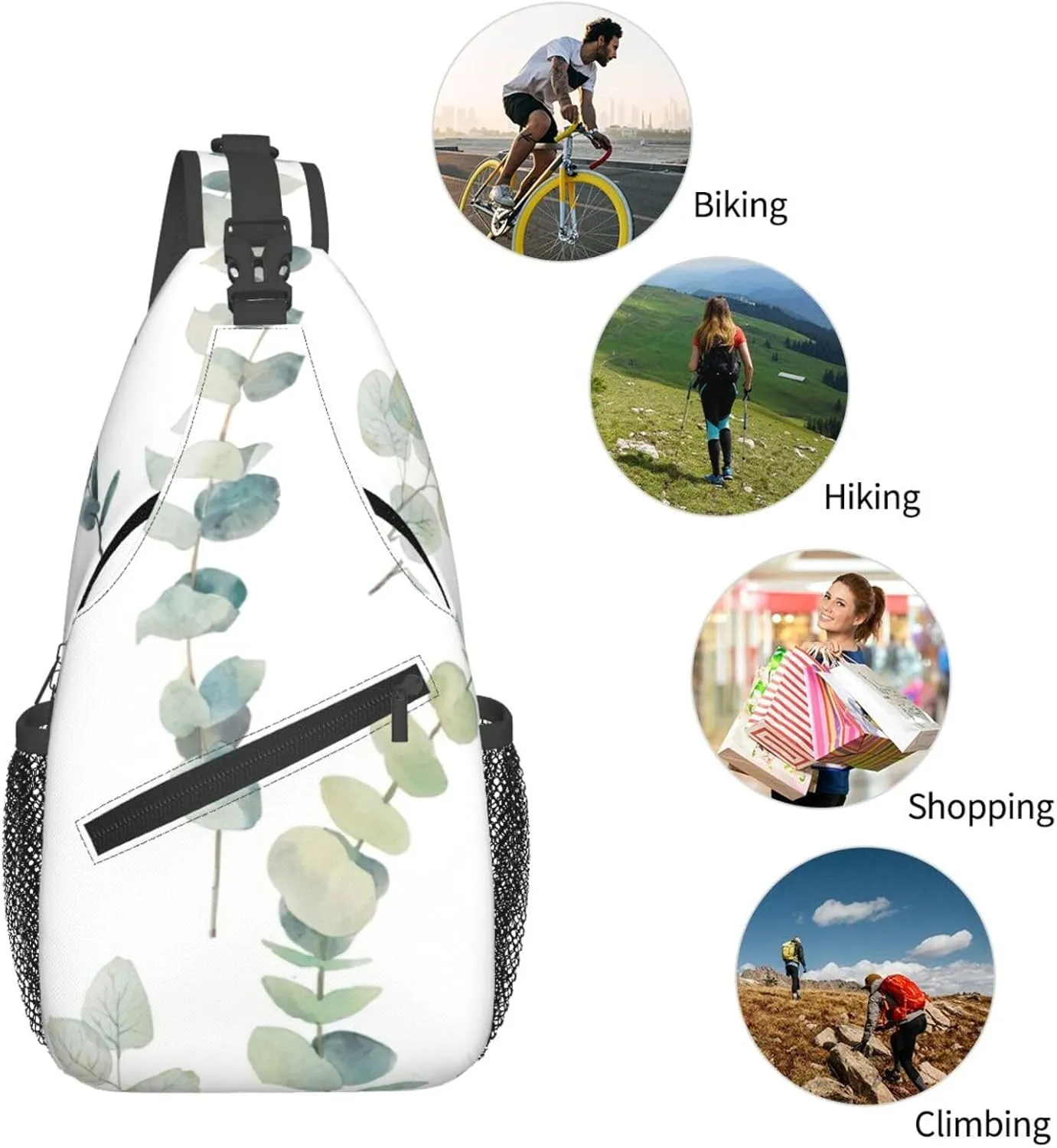 White Natural Greenery Twig Crossbody Chest Bag Lightweight Sling Daypackstravel Hiking Cycling For Men Women