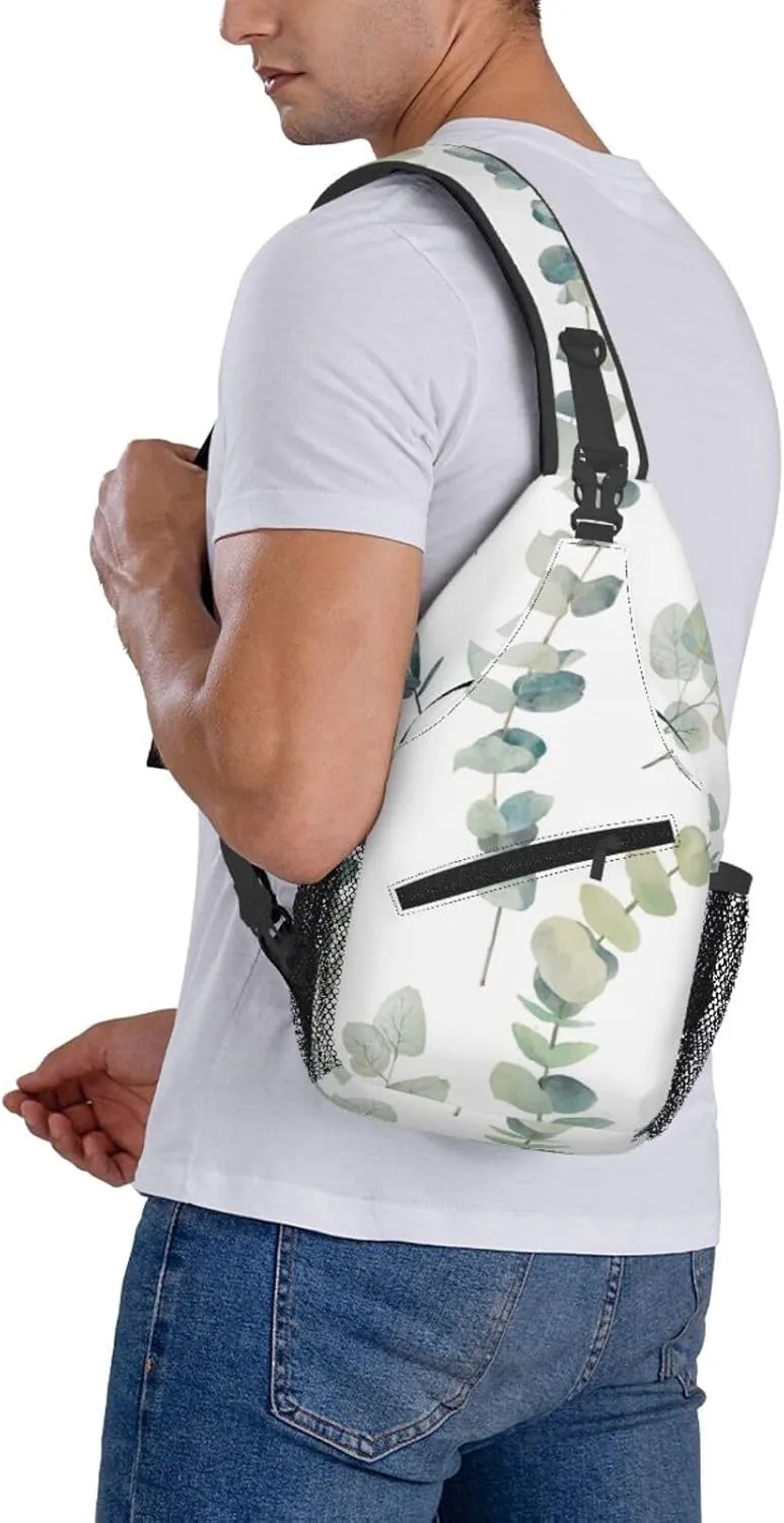 White Natural Greenery Twig Crossbody Chest Bag Lightweight Sling Daypackstravel Hiking Cycling For Men Women