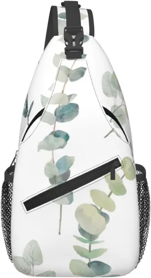White Natural Greenery Twig Crossbody Chest Bag Lightweight Sling Daypackstravel Hiking Cycling For Men Women