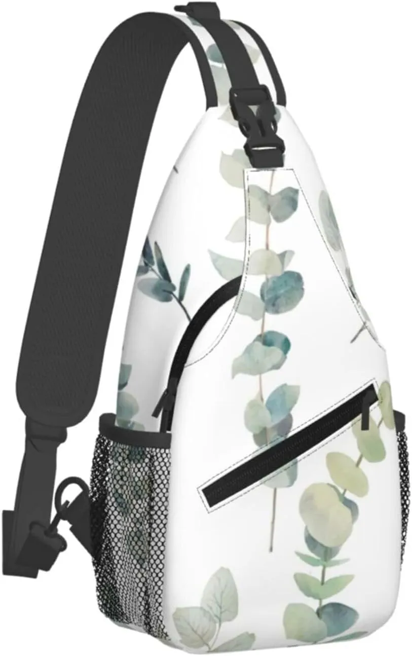 White Natural Greenery Twig Crossbody Chest Bag Lightweight Sling Daypackstravel Hiking Cycling For Men Women