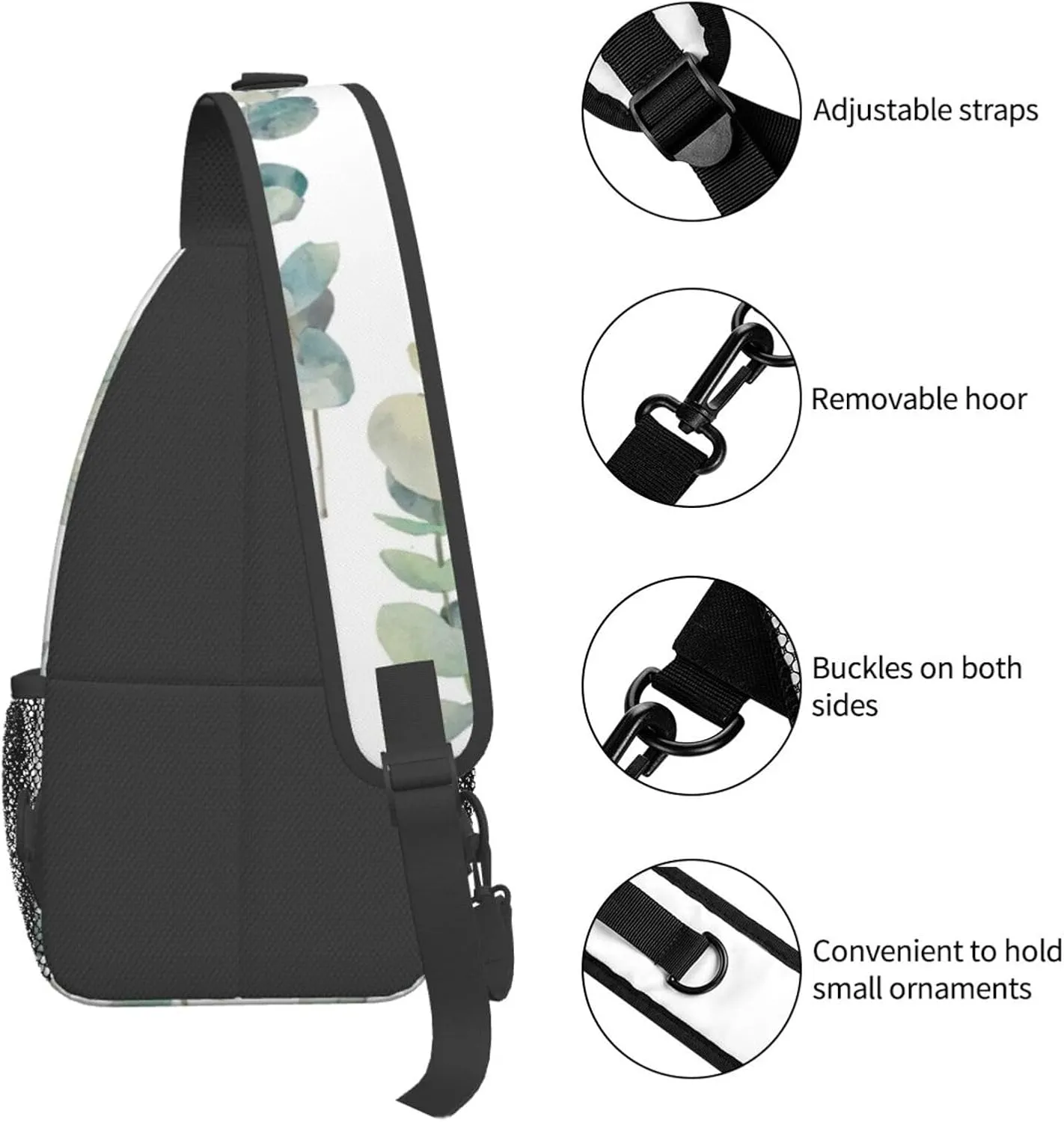White Natural Greenery Twig Crossbody Chest Bag Lightweight Sling Daypackstravel Hiking Cycling For Men Women
