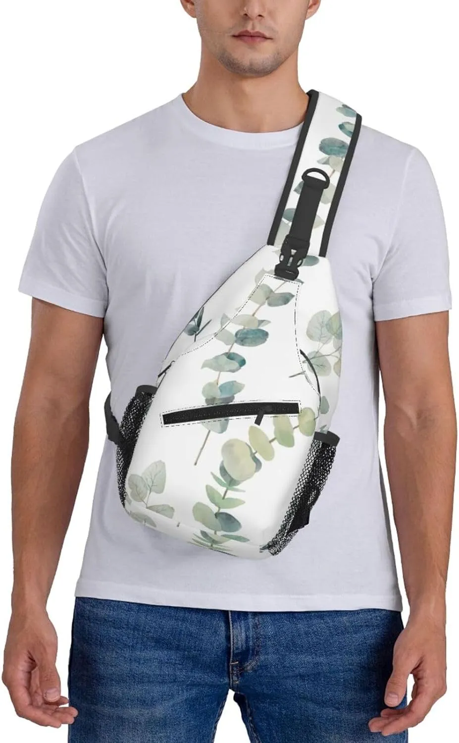 White Natural Greenery Twig Crossbody Chest Bag Lightweight Sling Daypackstravel Hiking Cycling For Men Women