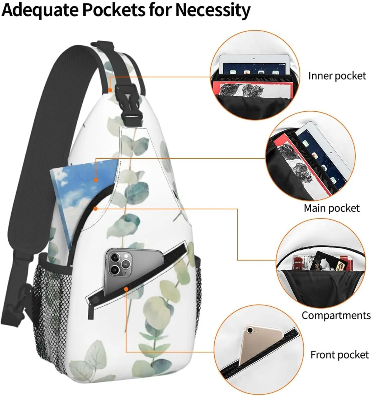 White Natural Greenery Twig Crossbody Chest Bag Lightweight Sling Daypackstravel Hiking Cycling For Men Women