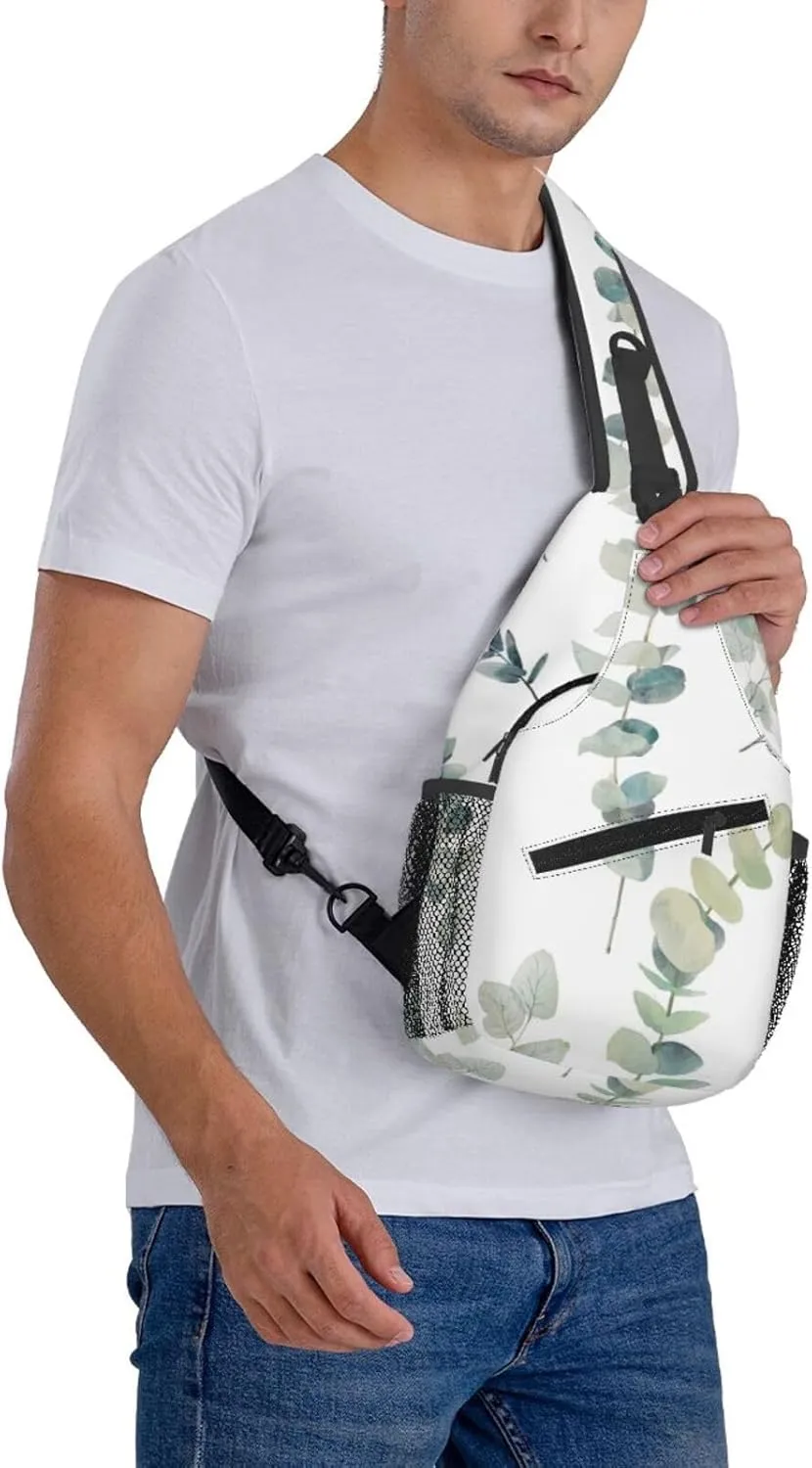 White Natural Greenery Twig Crossbody Chest Bag Lightweight Sling Daypackstravel Hiking Cycling For Men Women