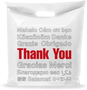 White Thank You Merchandise Plastic Shopping Bags - 100 Pack 20" x 20" with 2 mil Thick Extra Large Retail Bags - Die Cut Handles - Ideal for Large Packages, Children Toys - Color White - Recyclable