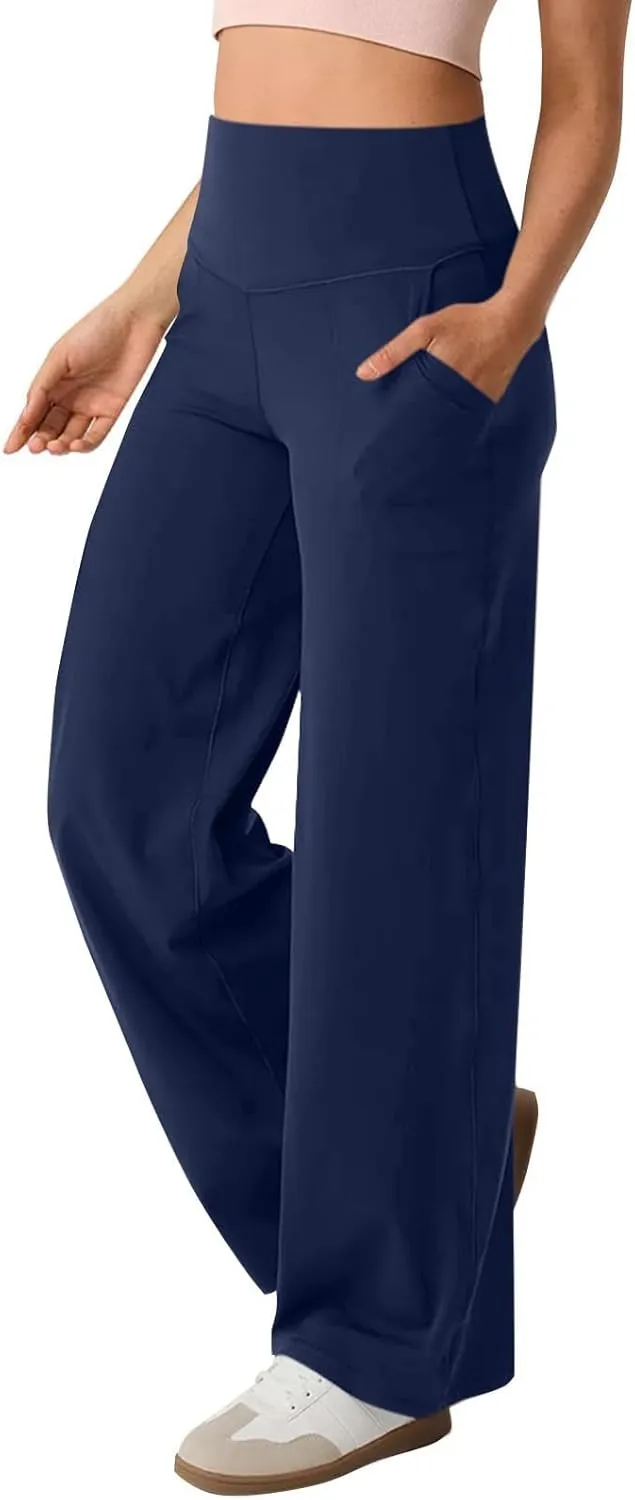 Wide Leg Pants Woman High Waist Yoga Pants with Pockets Loose Stretch Dress Work Sweatpants Casual Lounge