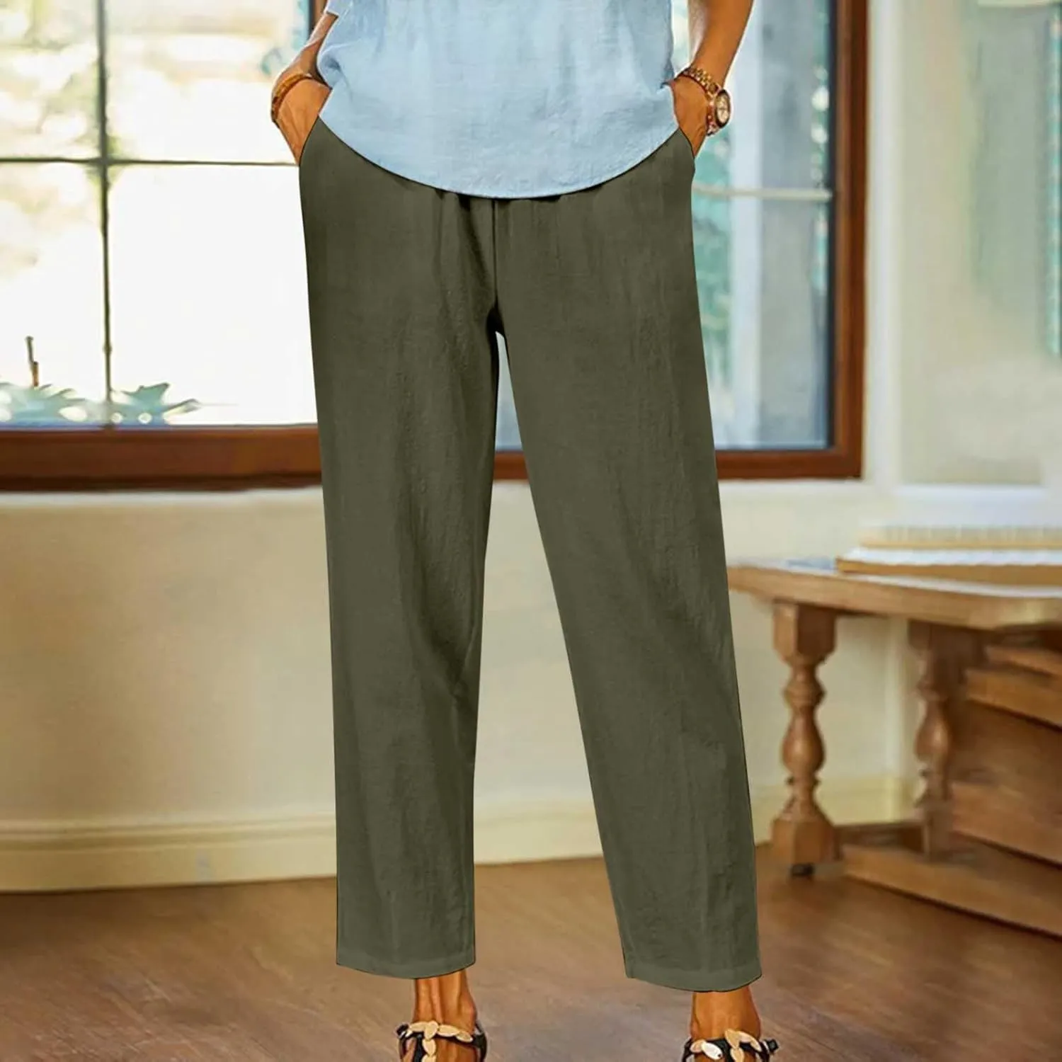 Wide Leg Pants Woman Vintage Loose Cotton Linen Summer Beach Pants Capris Pants Casual Plus Size Palazzo Long Lounge Trousers