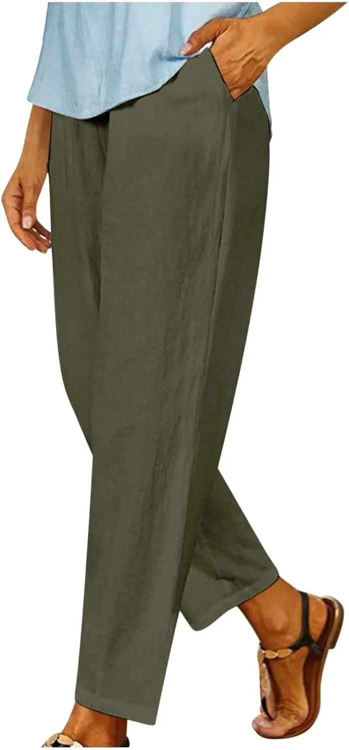 Wide Leg Pants Woman Vintage Loose Cotton Linen Summer Beach Pants Capris Pants Casual Plus Size Palazzo Long Lounge Trousers