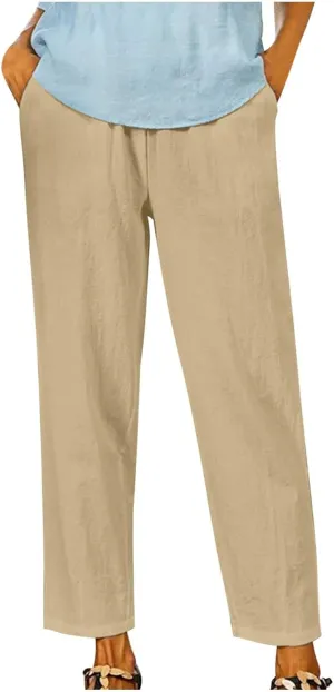 Wide Leg Pants Woman Vintage Loose Cotton Linen Summer Beach Pants Capris Pants Casual Plus Size Palazzo Long Lounge Trousers