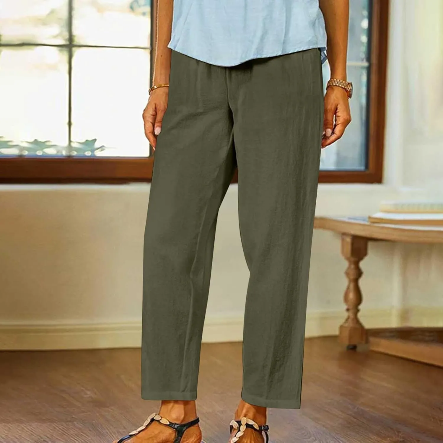 Wide Leg Pants Woman Vintage Loose Cotton Linen Summer Beach Pants Capris Pants Casual Plus Size Palazzo Long Lounge Trousers