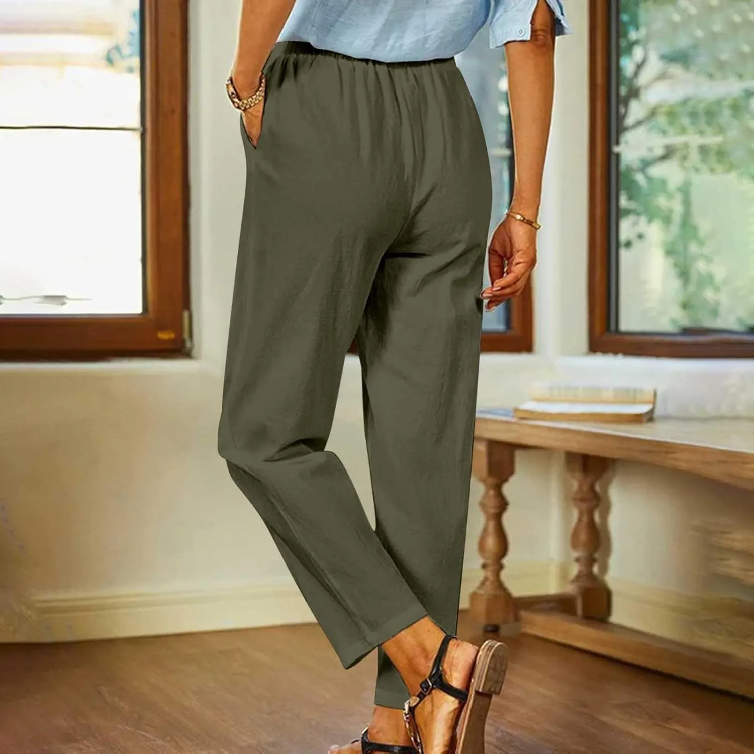 Wide Leg Pants Woman Vintage Loose Cotton Linen Summer Beach Pants Capris Pants Casual Plus Size Palazzo Long Lounge Trousers