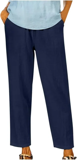 Wide Leg Pants Woman Vintage Loose Cotton Linen Summer Beach Pants Capris Pants Casual Plus Size Palazzo Long Lounge Trousers