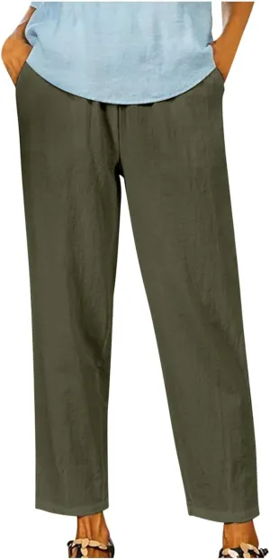 Wide Leg Pants Woman Vintage Loose Cotton Linen Summer Beach Pants Capris Pants Casual Plus Size Palazzo Long Lounge Trousers
