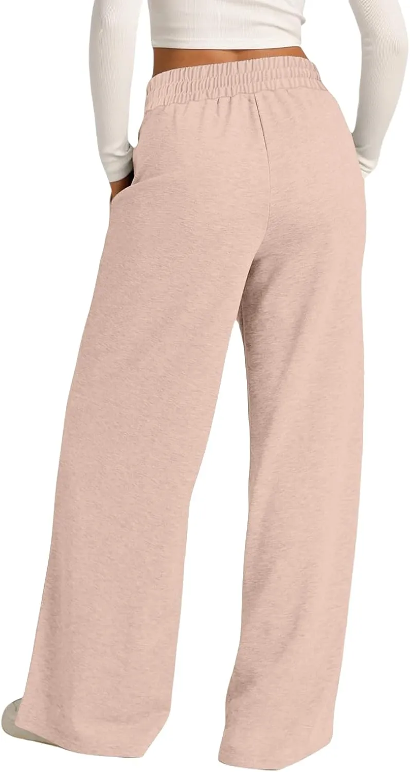 Wide Leg Sweatpants Women Elastic Drawstring Straight Leg Lounge Pants Casual Comfy Athletic Flare Joggers Trousers