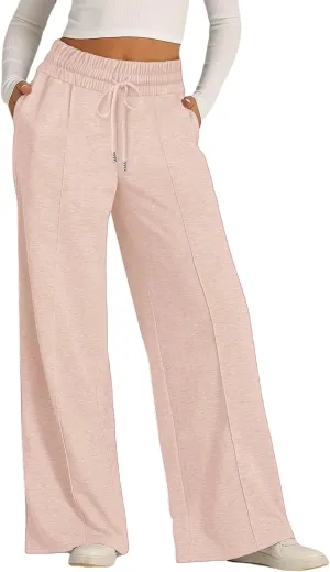 Wide Leg Sweatpants Women Elastic Drawstring Straight Leg Lounge Pants Casual Comfy Athletic Flare Joggers Trousers
